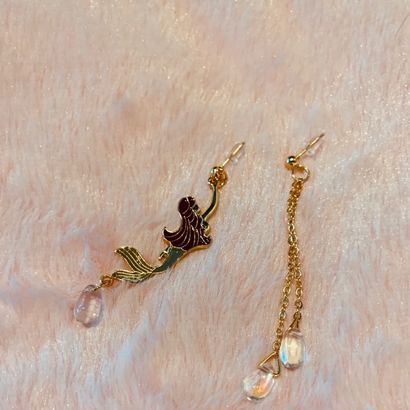2 for $35 Little Mermaid Gold Water Drop Earrings - Picture 2 of 3